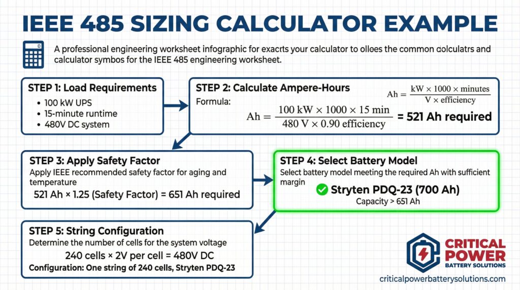 Stryten Energy IEEE 485 sizing calculator.