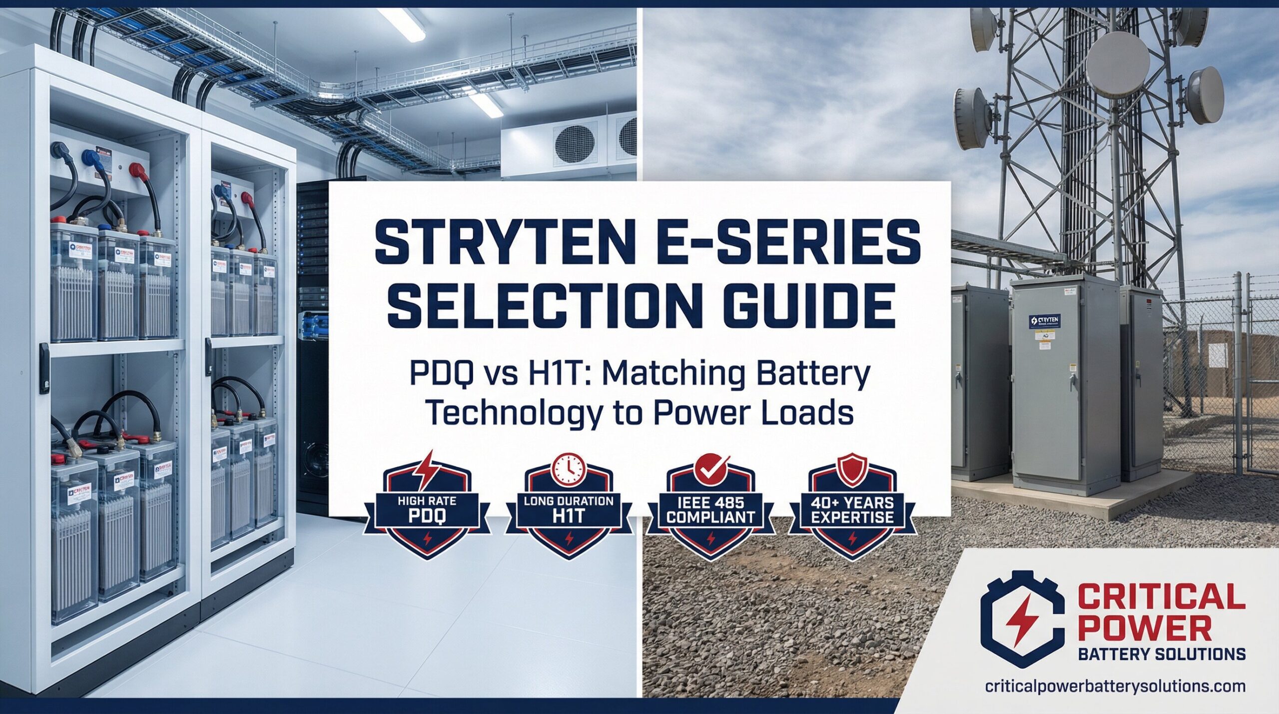 Stryten E-Series batteries in a data center UPS backup power room