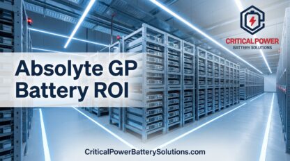 Featured image for Absolyte GP battery ROI analysis showing a data center battery room with stackable Absolyte GP modules and the article title.