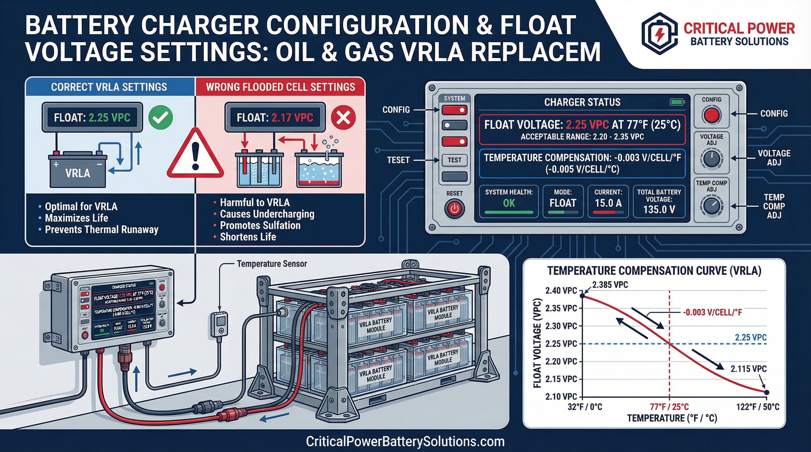 Float voltage engineering specifications for battery retrofit
