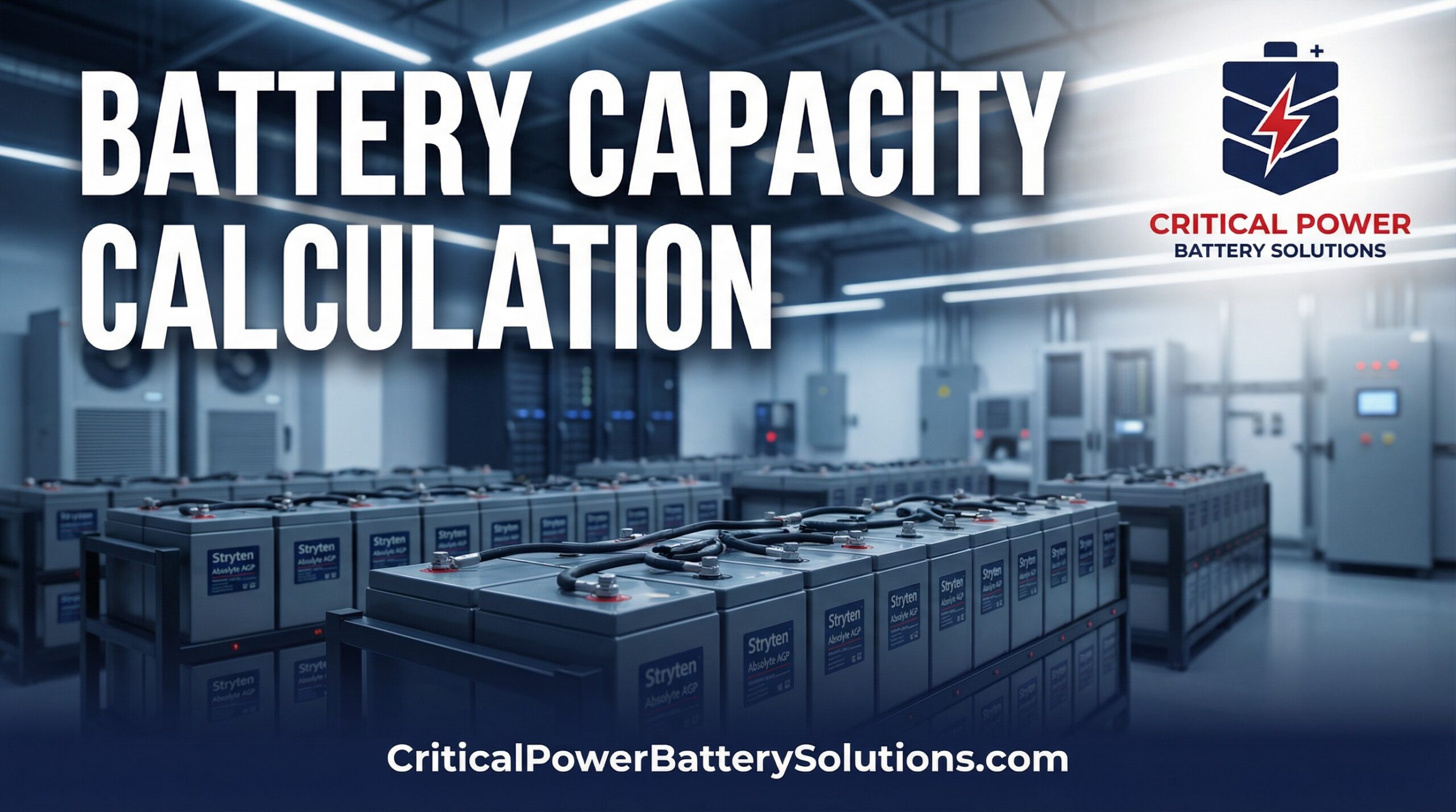 Industrial telecom battery modular racks in a data center representing battery capacity calculation