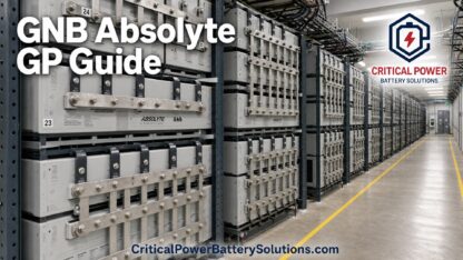 Modern UPS battery racks representing the GNB Absolyte GP upgrade process to Stryten Absolyte AGP in a mission-critical US data center.