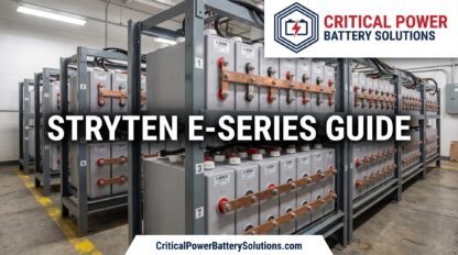 Modern US data center battery room showcasing reliable Stryten energy batteries for critical power.
