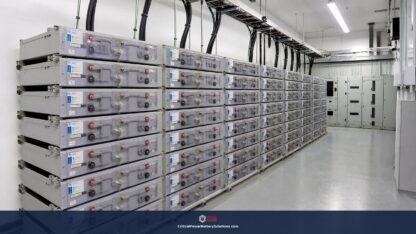 Sealed AGM standby battery system in a data center battery room illustrating battery thermal runaway prevention and fire safety